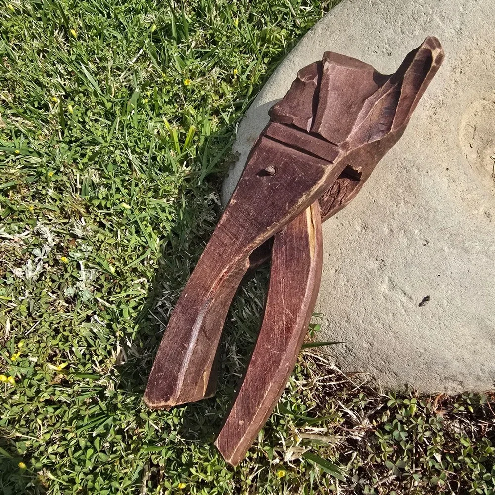 Vintage Hand Carved Wooden Nutcracker Man Face Folk Art Rustic Decor Brown
